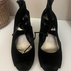 Source Unknown Black Lace-Up Peep Toe Heels